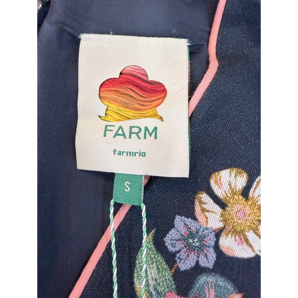 NWT Farm Rio Maira Floral Dark Blue Linen Midi Dress Sleeveless V-Neck - Picture 9 of 16